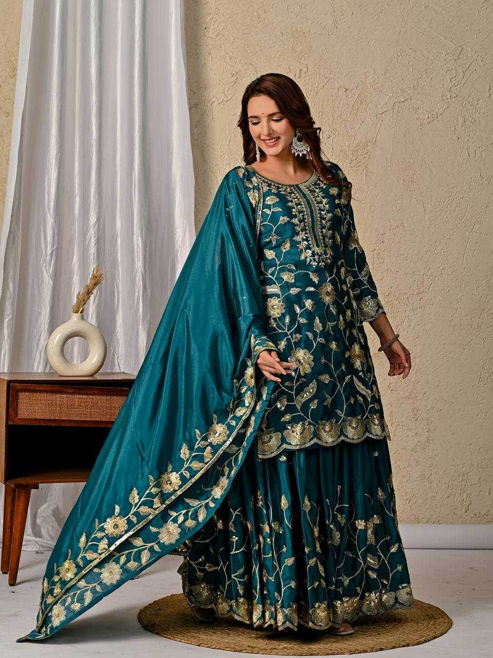 Heavy Chinnon Silk Designer Embroidered Lehenga - MYLUXURY LANE ENTERPRISE